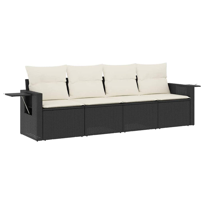 Set mobilier de grădină cu perne, 4 piese, negru, poliratan WALTI