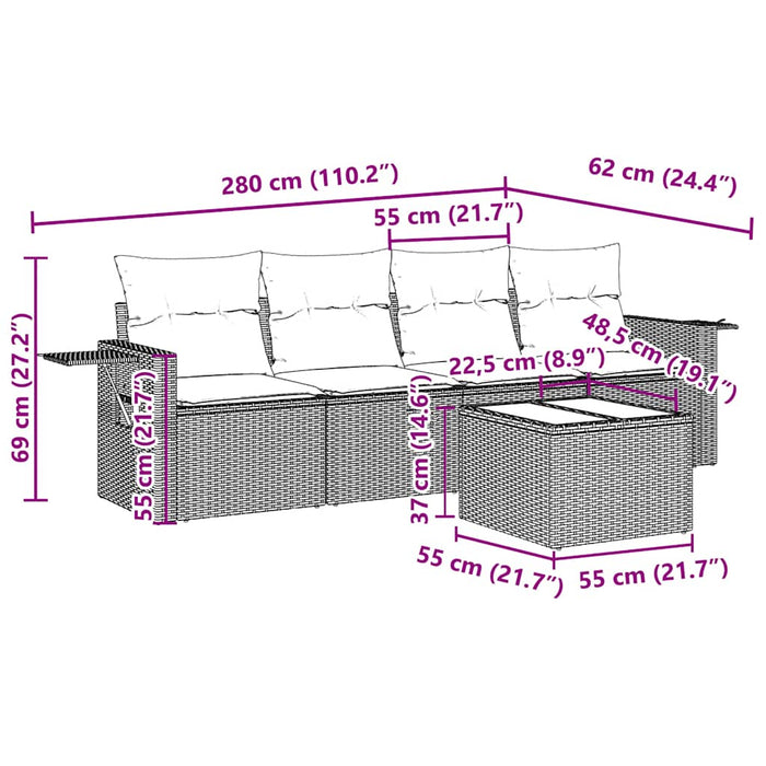 Set canapele de grădină cu perne, 5 piese gri deschis poliratan - WALTI WALTI
