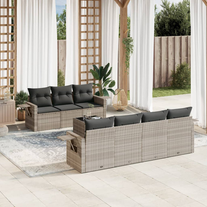 Set mobilier de grădină cu perne, 8 piese gri deschis poliratan - WALTI WALTI