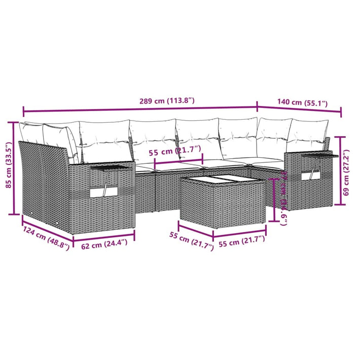 Set mobilier de grădină cu perne, 8 piese, negru, poliratan - WALTI WALTI