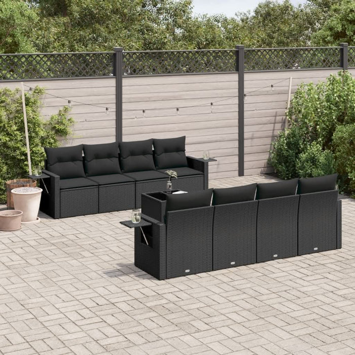 Set mobilier de grădină cu perne, 9 piese, negru, poliratan - WALTI WALTI