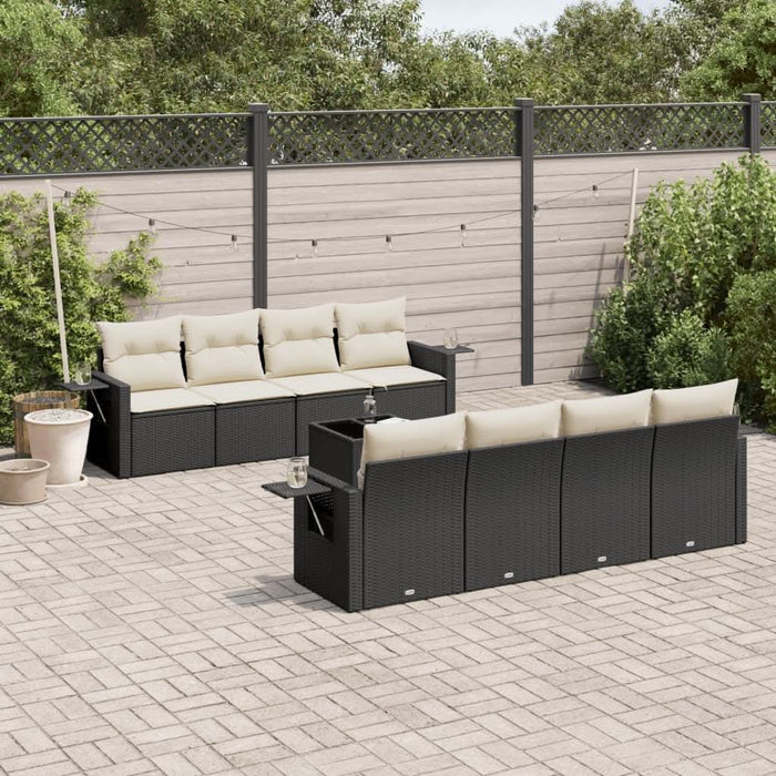 Set mobilier de grădină cu perne, 9 piese, negru, poliratan - WALTI WALTI