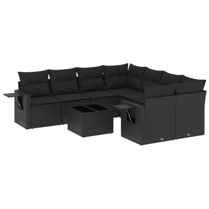 Set mobilier de grădină cu perne, 9 piese, negru, poliratan - WALTI WALTI
