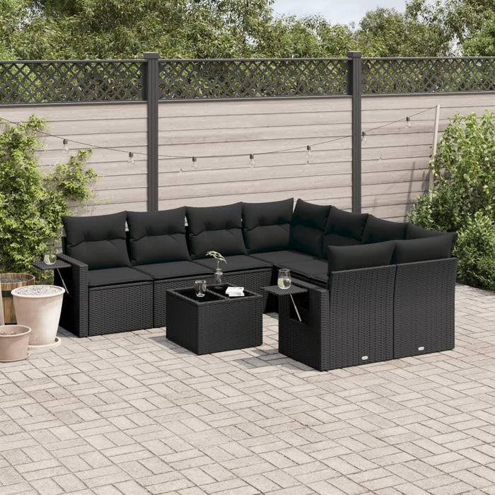 Set mobilier de grădină cu perne, 9 piese, negru, poliratan - WALTI WALTI