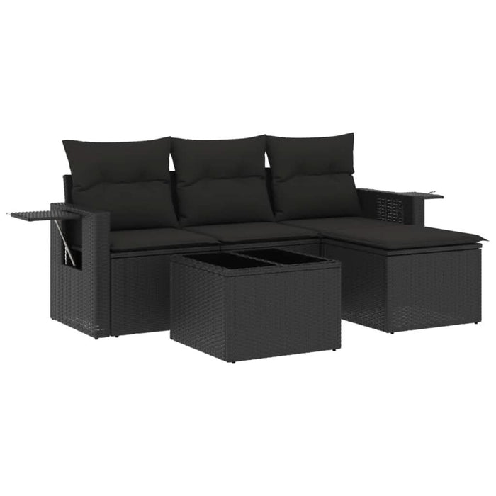 Set mobilier de grădină cu perne, 4 piese, negru, poliratan - WALTI WALTI