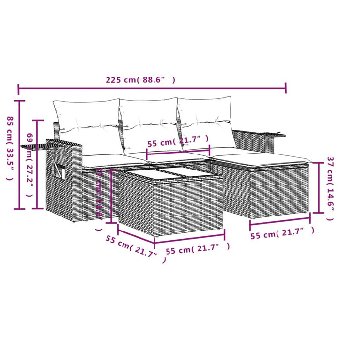 Set mobilier de grădină cu perne, 4 piese, negru, poliratan - WALTI WALTI