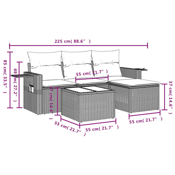 Set mobilier de grădină cu perne, 4 piese, negru, poliratan - WALTI WALTI