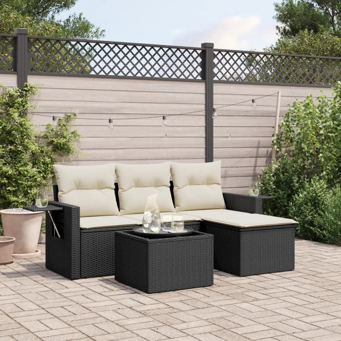 Set mobilier de grădină cu perne, 4 piese, negru, poliratan - WALTI WALTI