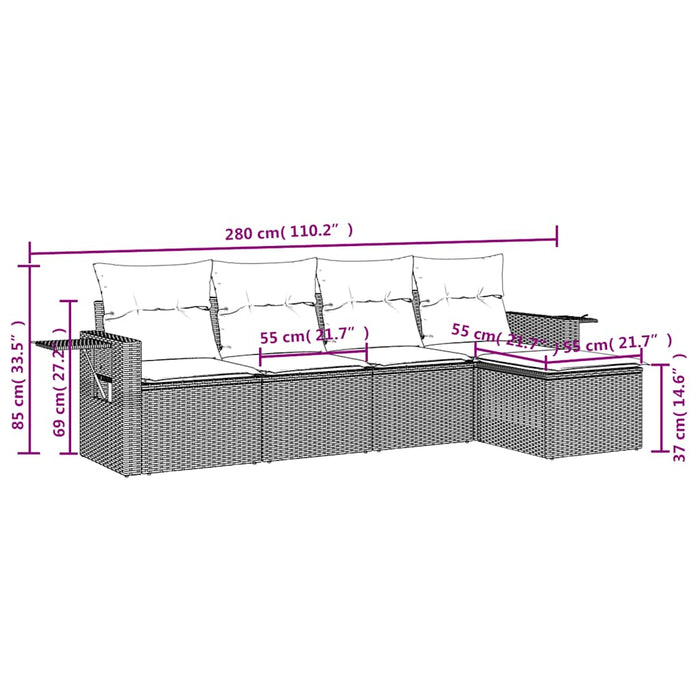Set mobilier de grădină cu perne, 5 piese, negru, poliratan - WALTI WALTI