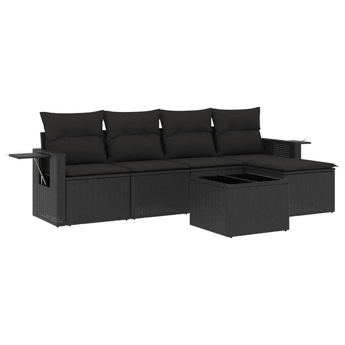 Set mobilier de grădină cu perne, 6 piese, negru, poliratan - WALTI WALTI