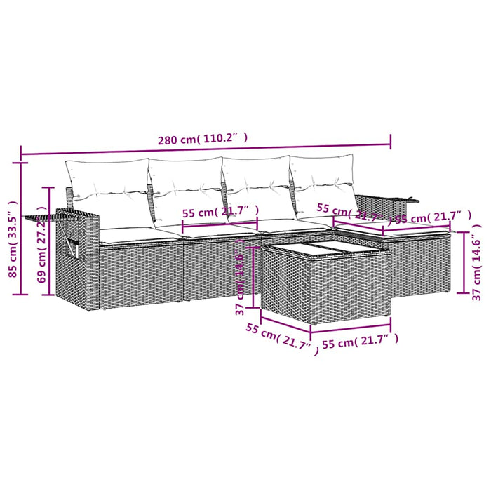Set mobilier de grădină cu perne, 6 piese, negru, poliratan - WALTI WALTI