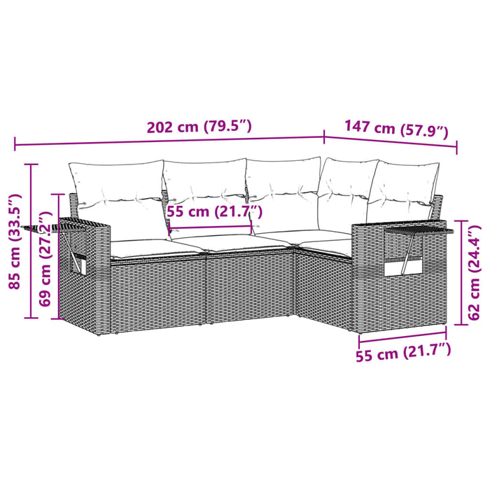 Set canapea de grădină cu perne, 4 piese, gri deschis poliratan - WALTI WALTI