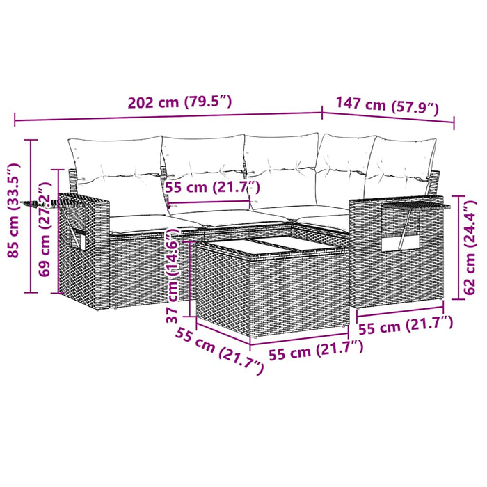 Set canapele de grădină cu perne, 5 piese gri deschis poliratan - WALTI WALTI