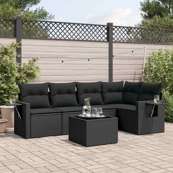 Set mobilier de grădină cu perne, 6 piese, negru, poliratan - WALTI WALTI