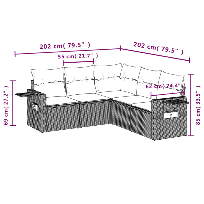 Set canapele de grădină cu perne, 5 piese, bej, poliratan WALTI