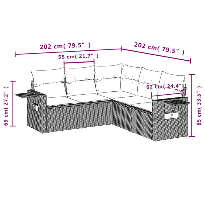 Set canapele de grădină cu perne, 5 piese gri deschis poliratan - WALTI WALTI