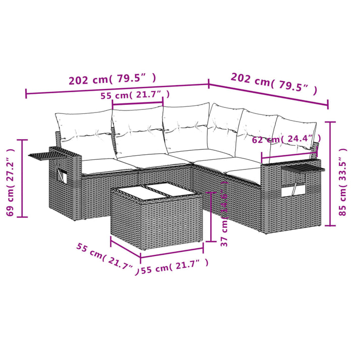Set canapele de grădină cu perne, 6 piese, bej, poliratan WALTI