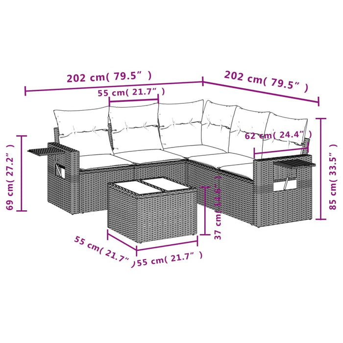 Set canapele de grădină cu perne, 6 piese, maro, poliratan WALTI