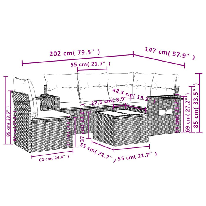 Set mobilier de grădină cu perne, 6 piese, negru, poliratan - WALTI WALTI