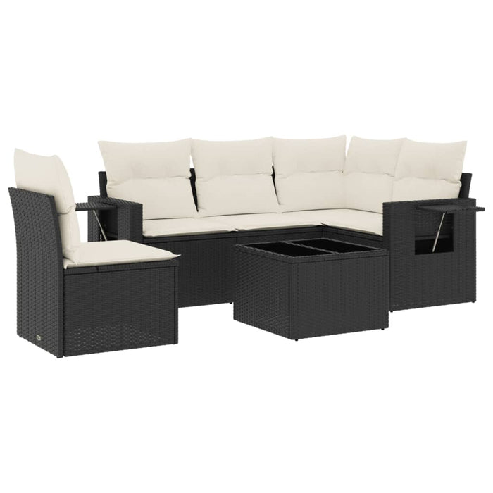Set mobilier de grădină cu perne, 6 piese, negru, poliratan - WALTI WALTI