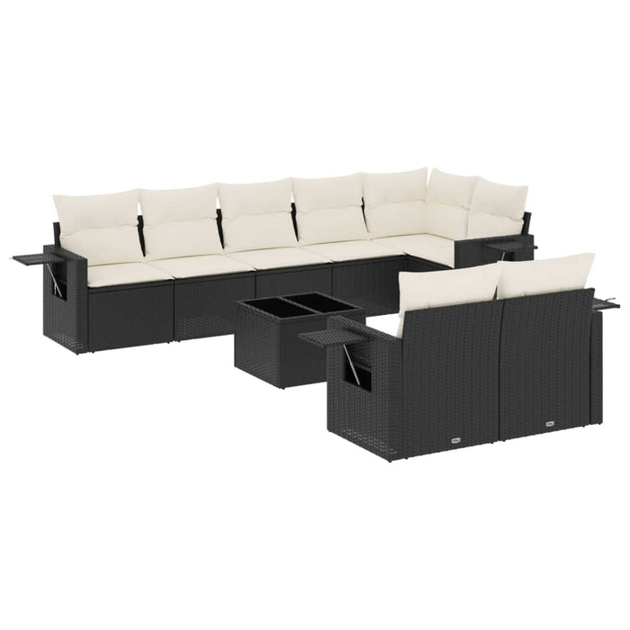 Set mobilier de grădină cu perne, 9 piese, negru, poliratan - WALTI WALTI