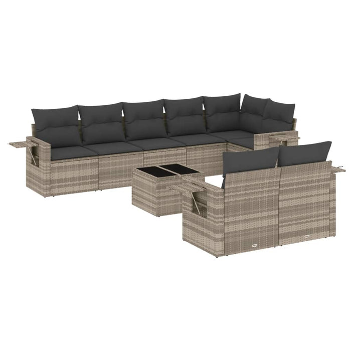 Set canapele de grădină cu perne, 9 piese gri deschis poliratan WALTI