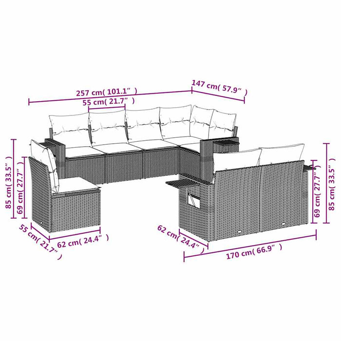 Set mobilier de grădină cu perne, 8 piese, negru, poliratan - WALTI WALTI