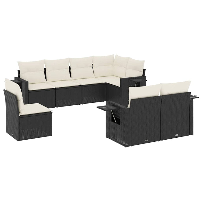 Set mobilier de grădină cu perne, 8 piese, negru, poliratan WALTI