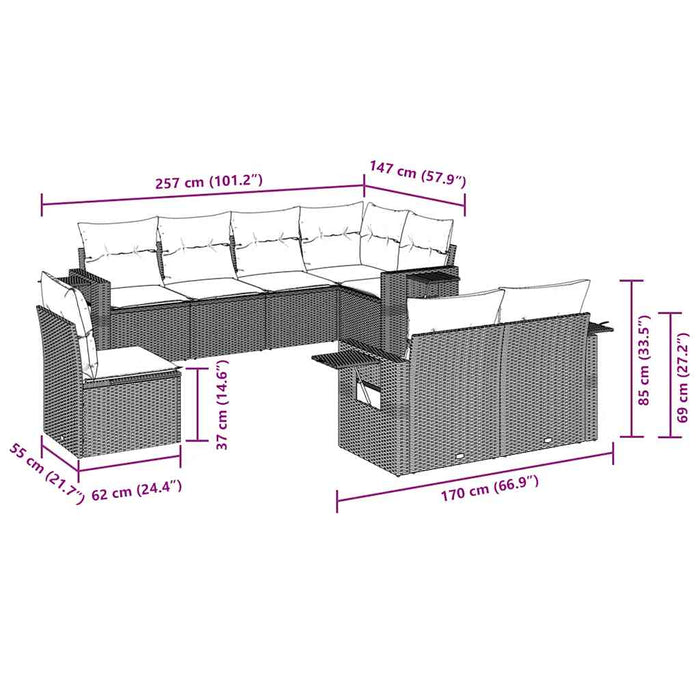 Set mobilier de grădină cu perne, 8 piese, negru, poliratan WALTI