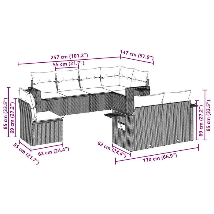 Set mobilier de grădină cu perne, 8 piese gri deschis poliratan - WALTI WALTI