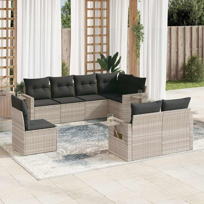 Set mobilier de grădină cu perne, 8 piese gri deschis poliratan - WALTI WALTI