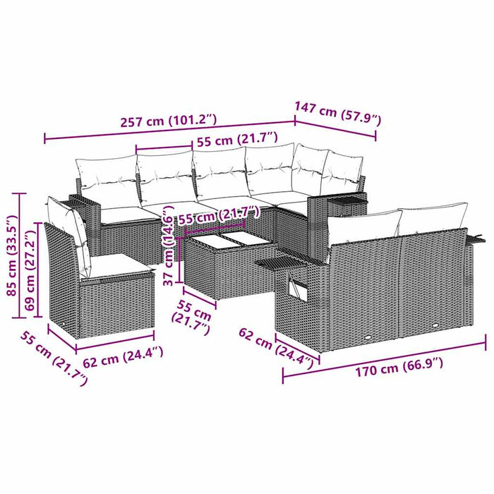 Set mobilier de grădină cu perne, 9 piese, negru, poliratan - WALTI WALTI