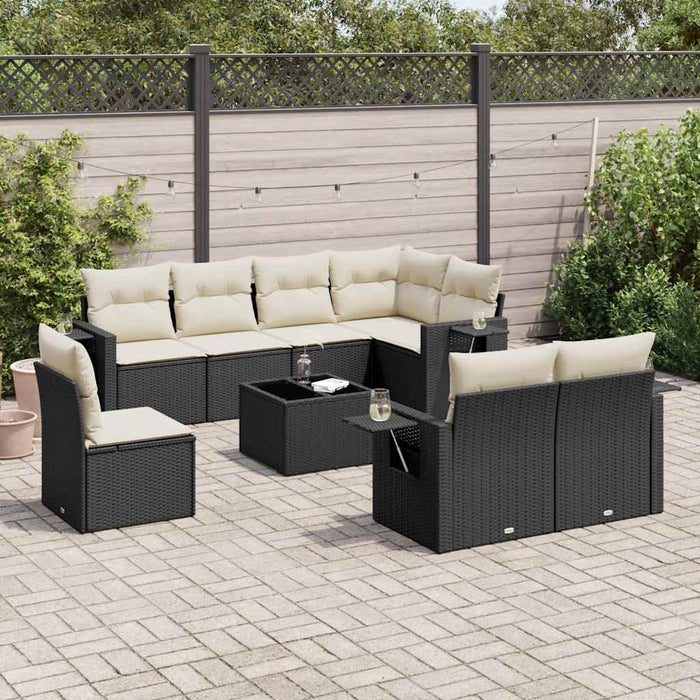 Set mobilier de grădină cu perne, 9 piese, negru, poliratan - WALTI WALTI