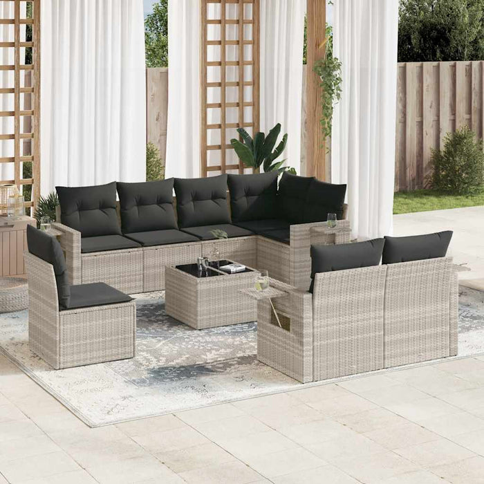 Set canapele de grădină cu perne, 9 piese gri deschis poliratan WALTI