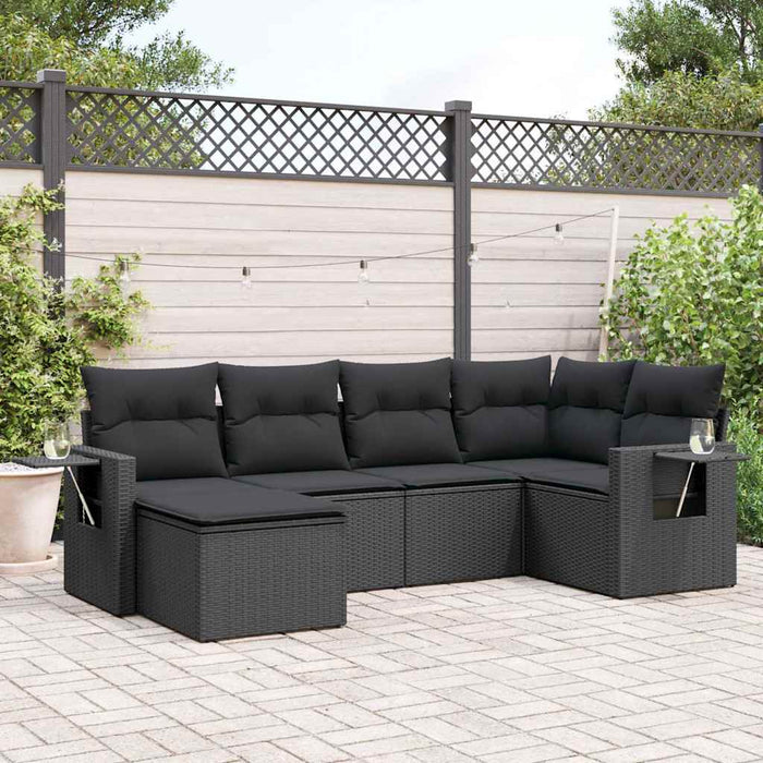 Set mobilier de grădină cu perne, 6 piese, negru, poliratan - WALTI WALTI