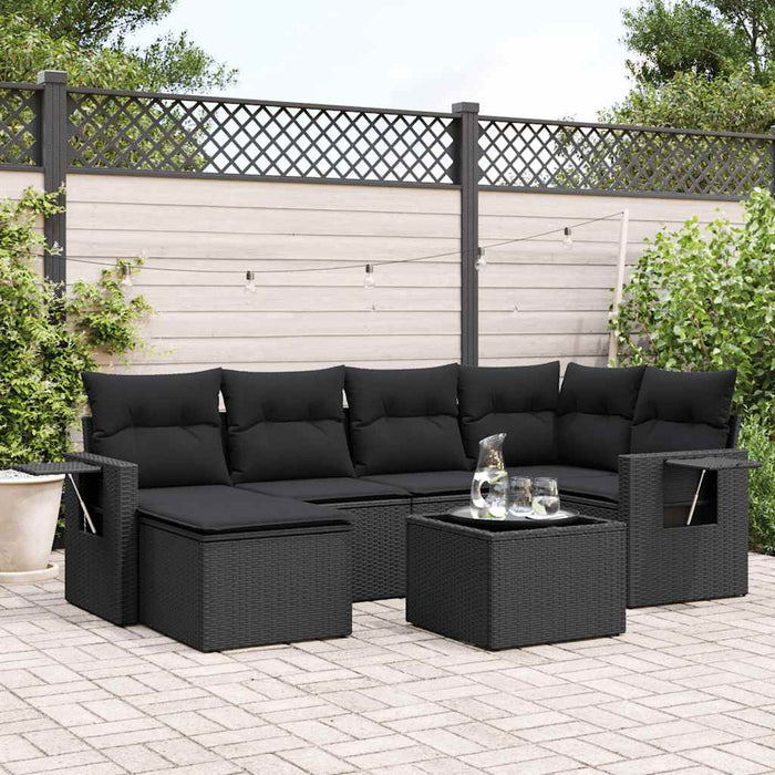 Set canapele de grădină cu perne, 7 piese, negru, poliratan - WALTI WALTI