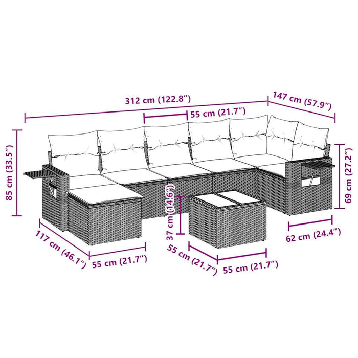 Set mobilier de grădină cu perne, 8 piese, negru, poliratan - WALTI WALTI