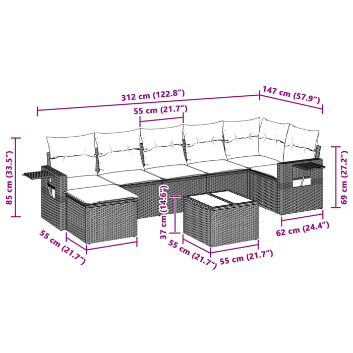 Set mobilier de grădină cu perne, 8 piese gri deschis poliratan WALTI