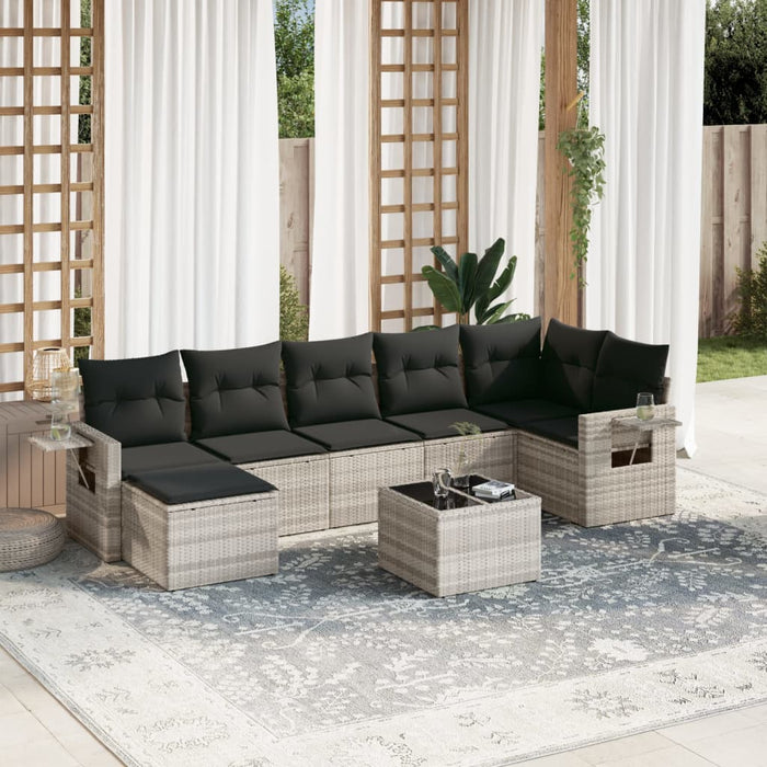 Set mobilier de grădină cu perne, 8 piese gri deschis poliratan WALTI
