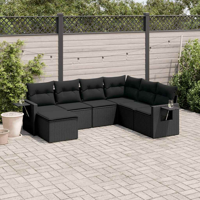 Set canapele de grădină cu perne, 7 piese, negru, poliratan - WALTI WALTI