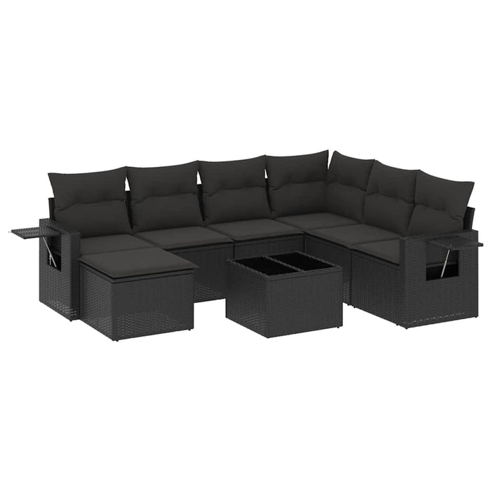 Set mobilier de grădină cu perne, 8 piese, negru, poliratan - WALTI WALTI