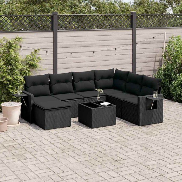 Set mobilier de grădină cu perne, 8 piese, negru, poliratan - WALTI WALTI