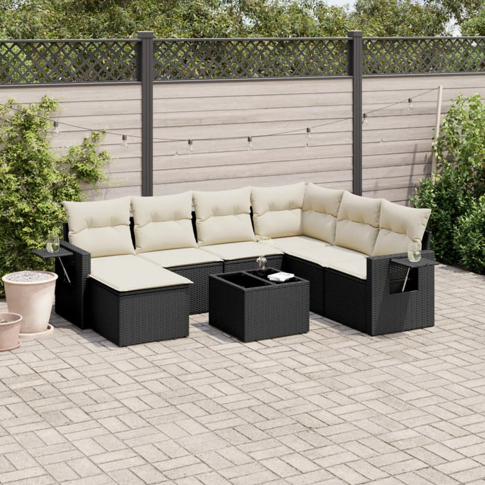 Set mobilier de grădină cu perne, 8 piese, negru, poliratan - WALTI WALTI