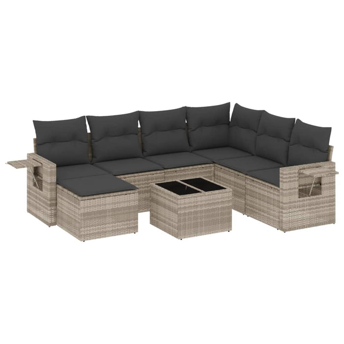 Set mobilier de grădină cu perne, 8 piese gri deschis poliratan WALTI