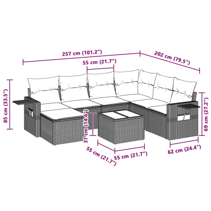 Set mobilier de grădină cu perne, 8 piese gri deschis poliratan WALTI