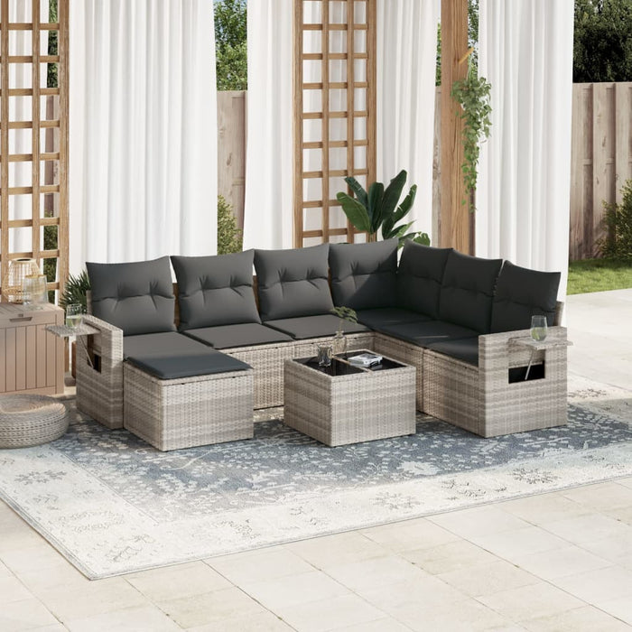 Set mobilier de grădină cu perne, 8 piese gri deschis poliratan WALTI