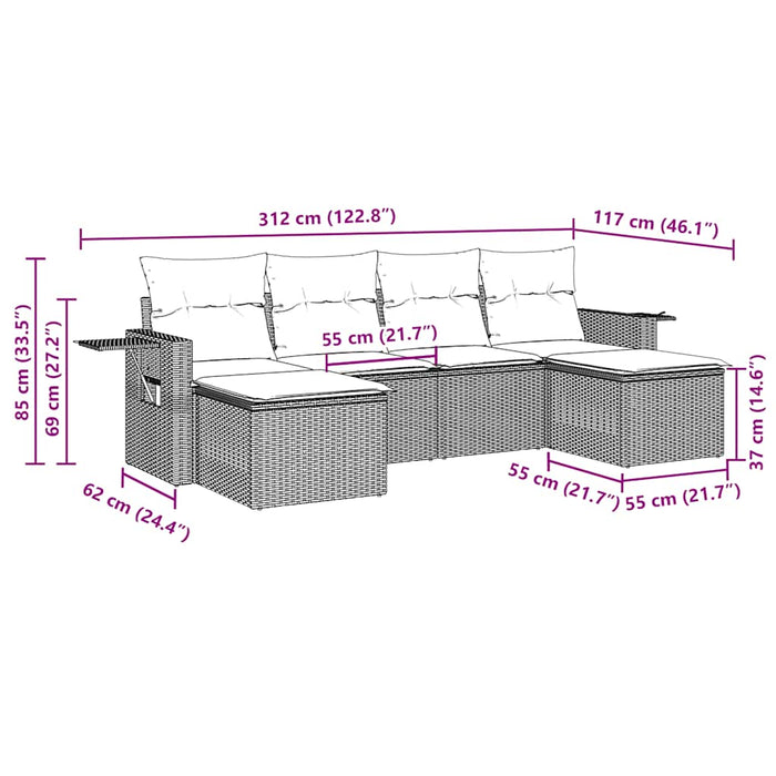Set mobilier de grădină cu perne, 6 piese, negru, poliratan - WALTI WALTI