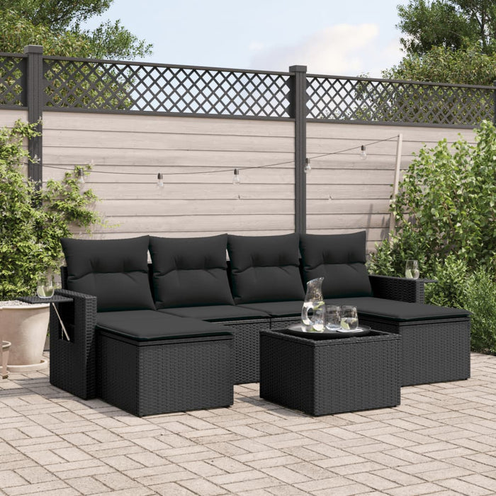 Set canapele de grădină cu perne, 7 piese, negru, poliratan - WALTI WALTI