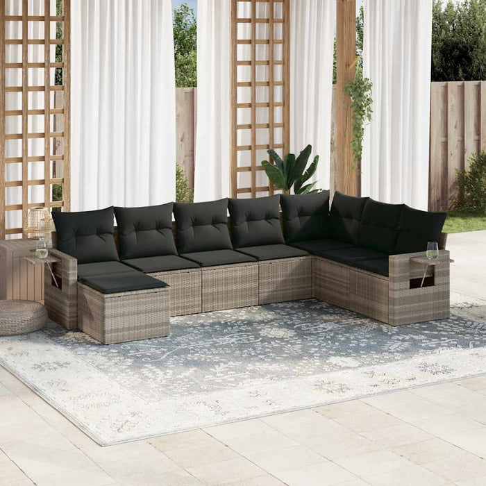 Set mobilier de grădină cu perne, 8 piese gri deschis poliratan - WALTI WALTI