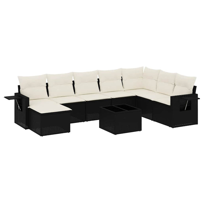 Set mobilier de grădină cu perne, 9 piese, negru, poliratan - WALTI WALTI